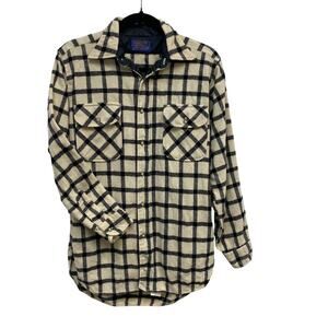 Vtg Pendelton Wool Button Up Men's Shirt Black & White Windowpane Plaid M USA